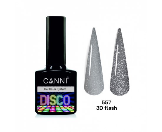 Зображення  Світловідбивний гель-лак Disco 3D flash CANNI №557 milky-gray, 7,3 мл, Цвет №: 557