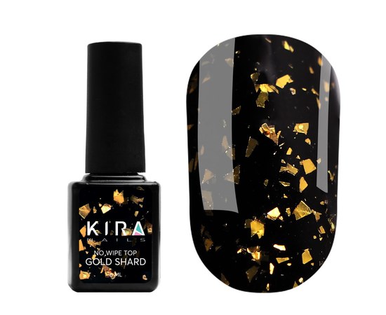 Изображение  Kira Nails No Wipe Top Gold Shard – топ без липкого слоя с золотой талью, 6 мл