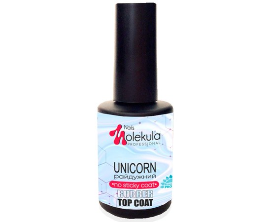 Изображение  Rubber top for gel polish without a sticky layer Nails Molekula Top Rubber Unicorn No Sticky with small iridescent particles, 12 ml