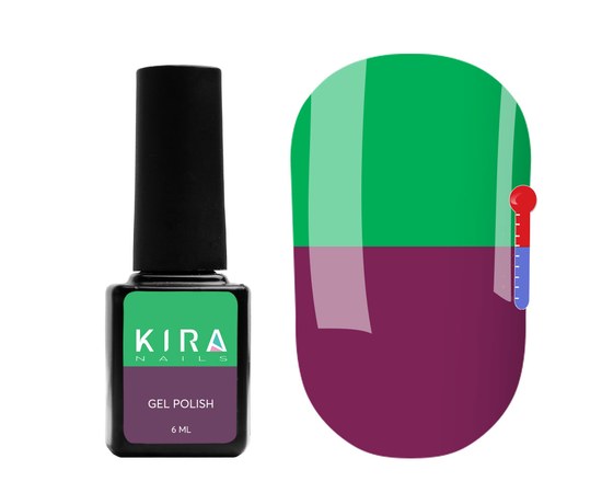 Изображение  Thermo gel polish Kira Nails No. T18 (muted eggplant, bright green when heated), 6 ml, Color No.: 18