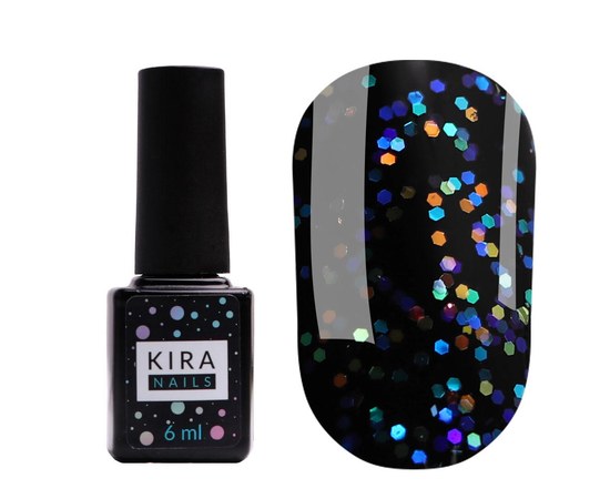 Изображение  Kira Nails No Wipe Top Reflex - top without a sticky layer with holographic chips, 6 ml