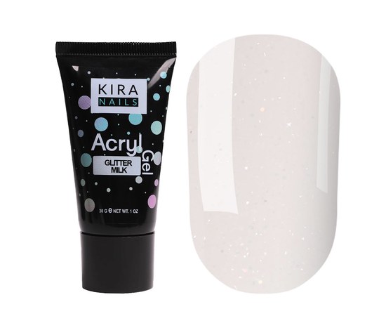 Зображення  Акрил-гель (полігель) для нарощування Kira Nails Acryl Gel Glitter Milk, 30 г
