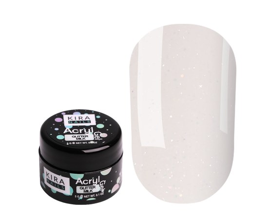 Зображення  Акрил-гель (полігель) для нарощування Kira Nails Acryl Gel Glitter Milk, 5 г