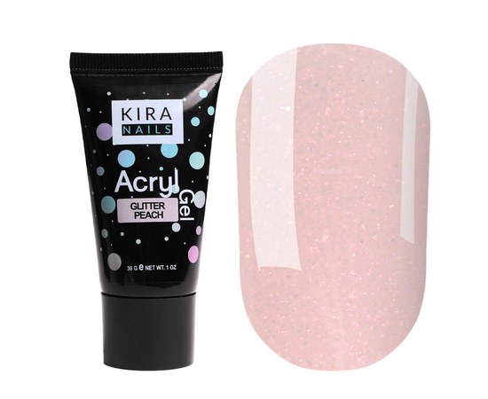 Зображення  Акрил-гель (полігель) для нарощування Kira Nails Acryl Gel Glitter Peach, 30 г