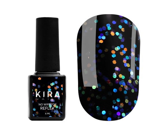 Изображение  Kira Nails No Wipe Top Reflex – топ без липкого слоя с голографической крошкой, 6 мл