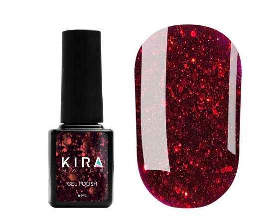 Изображение  Gel Polish Kira Nails Shine Bright No. 011 (dark red with sparkles), 6 ml, Color No.: 11