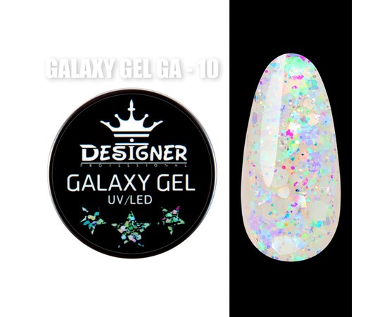 Изображение  Глиттерный гель Designer Galaxy Gel с блестками 10 мл, № 10, Объем (мл, г): 10, Цвет №: 010