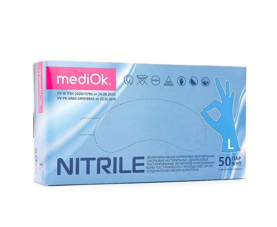 Изображение  Nitrile gloves MediOK 100 pcs, L Blue, Glove size: L