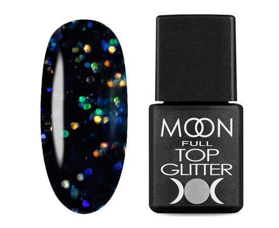 Изображение  Glitter top for gel polish Moon Full Glitter No Wipe Top 8 ml, № 01 Rainbow, Volume (ml, g): 8, Color No.: 1