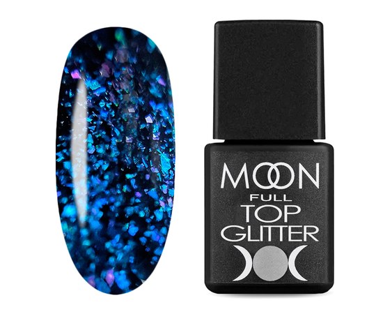 Изображение  Glitter top for gel polish Moon Full Glitter No Wipe Top 8 ml, № 04 Blue, Volume (ml, g): 8, Color No.: 4