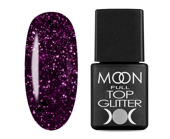 Изображение  Glitter top for gel polish Moon Full Glitter No Wipe Top 8 ml, № 05 Violet, Volume (ml, g): 8, Color No.: 5