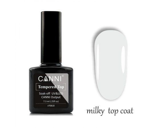 Зображення  Молочне фінішне покриття CANNI без липкого шару 7,3мл | No wipe Top coat Milky