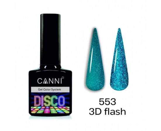 Зображення  Світловідбивний гель-лак Disco 3D flash CANNI №553 аквамарин, 7,3 мл, Цвет №: 553