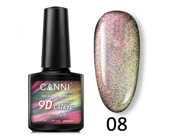 Изображение  CANNI 9D Galaxy Cat eye 08 gel polish pink-gold, 7.3 ml, Volume (ml, g): 44992, Color No.: 8