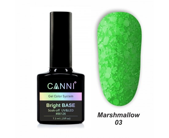 Изображение  Базовое покрытие Marshmallow base CANNI 03 зеленый неон, 7,3 мл