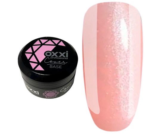 Изображение  Камуфлирующая база для гель-лака OXXI Cover Base 30 мл № 08 нежно-розовая с серебряным шиммером, Объем (мл, г): 30, Цвет №: 08
