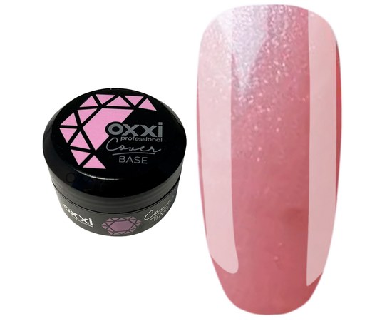 Зображення  Камуфлююча база для гель-лаку OXXI Cover Base 30 мл № 10 ніжно-рожева зі срібним шиммером, Об'єм (мл, г): 30, Цвет №: 10
