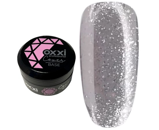 Изображение  Camouflage base for gel polish OXXI Cover Base 30 ml № 40 silver with microshine, Volume (ml, g): 30, Color No.: 40