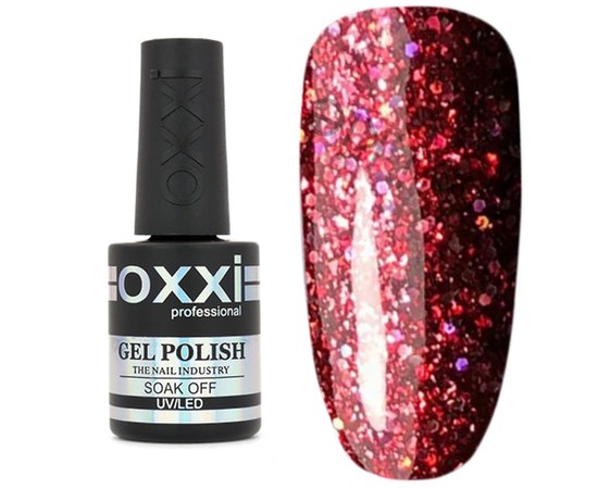 Изображение  Glitter gel polish Oxxi Star Gel 10 ml, № 1 pomegranate red, Volume (ml, g): 10, Color No.: 1