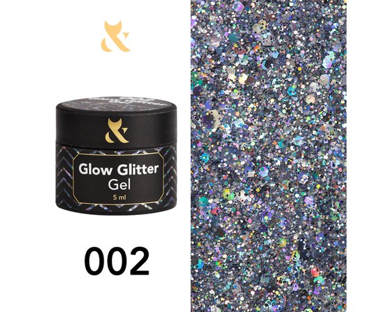 Зображення  Глітерний гель F.O.X Glow Glitter Gel 5 мл № 002, Об'єм (мл, г): 5, Цвет №: 002
