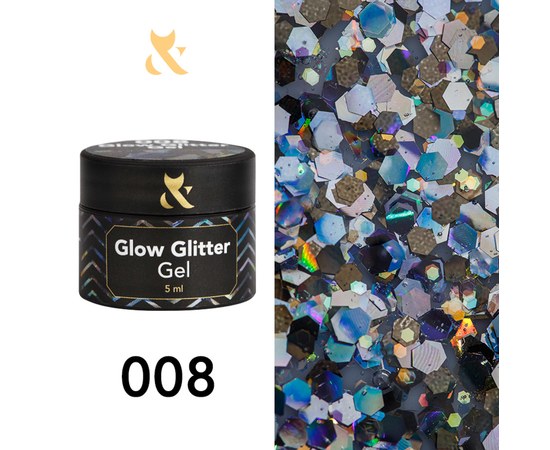 Зображення  Глітерний гель F.O.X Glow Glitter Gel 5 мл № 008, Об'єм (мл, г): 5, Цвет №: 008