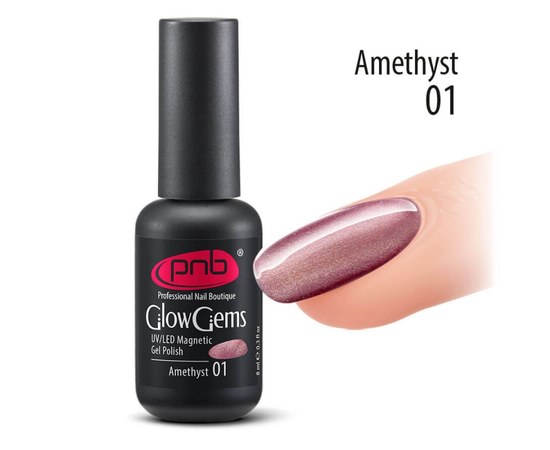 Изображение  Магнитный гель-лак для ногтей PNB Gel Polish Glow Gems 8 мл, № 01, Объем (мл, г): 8, Цвет №: 001