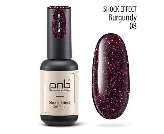 Изображение  Gel polish for nails PNB Shock Effect 8 ml, № 08 Burgundy, Color No.: 8