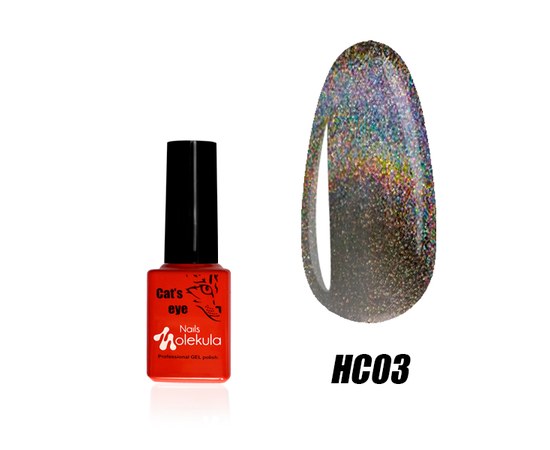 Зображення  Гель-лак для нігтів Nails Molekula Holographic Cat`s Eye 6 мл № HC03, Об'єм (мл, г): 6, Цвет №: HC03