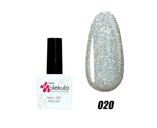 Зображення  Гель-лак для нігтів Nails Molekula Gel Polish №20 Голографік срібло, Об'єм (мл, г): 11, Цвет №: 020