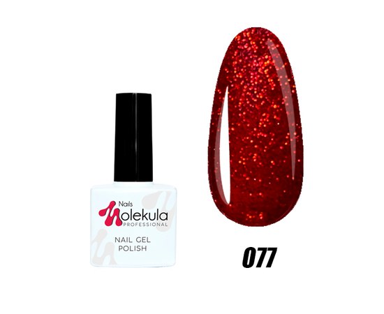 Изображение  Nails Molekula Gel Polish 11 ml, № 077 Red with sparkles, Volume (ml, g): 11, Color No.: 77