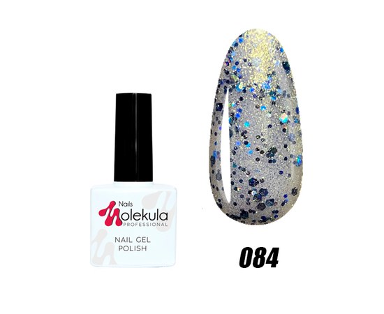 Зображення  Гель-лак для нігтів Nails Molekula Gel Polish № 84 Синій гліттер, Об'єм (мл, г): 11, Цвет №: 084