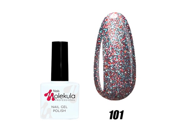 Зображення  Гель-лак для нігтів Nails Molekula Gel Polish № 101 Червоно-блакитне мерехтіння, Об'єм (мл, г): 11, Цвет №: 101