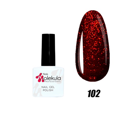 Зображення  Гель-лак для нігтів Nails Molekula Gel Polish № 102 Темно-червоне мерехтіння, Об'єм (мл, г): 11, Цвет №: 102