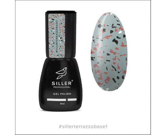 Изображение  Camouflage base for nails Siller Terrazzo Base 8 ml, No. 1 gray with colored potal, Volume (ml, g): 8, Color No.: 1