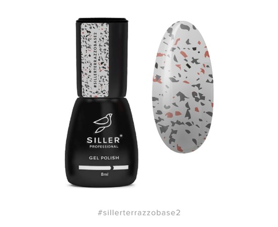 Изображение  Камуфлирующая база для ногтей Siller Terrazzo Base 8 мл, № 2 молочно-серая с цветной поталью, Объем (мл, г): 8, Цвет №: 002