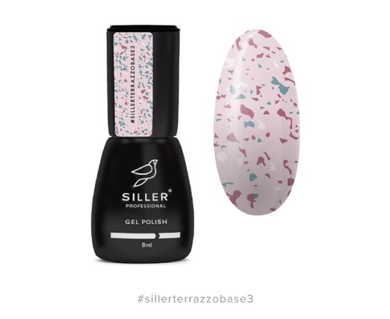 Изображение  Камуфлирующая база для ногтей Siller Terrazzo Base 8 мл, № 3 розовая с цветной поталью, Объем (мл, г): 8, Цвет №: 003