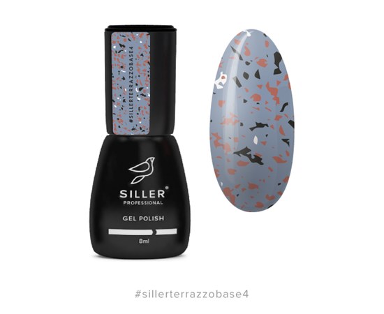 Изображение  Camouflage base for nails Siller Terrazzo Base 8 ml, No. 4 dark gray with colored potal, Volume (ml, g): 8, Color No.: 4