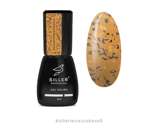 Изображение  Camouflage base for nails Siller Terrazzo Base 8 ml, No. 5 orange with black and white potal, Volume (ml, g): 8, Color No.: 5