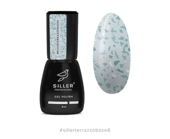 Изображение  Камуфлирующая база для ногтей Siller Terrazzo Base 8 мл, № 6 молочная с бирюзовой поталью, Объем (мл, г): 8, Цвет №: 006
