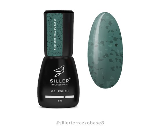 Изображение  Camouflage base for nails Siller Terrazzo Base 8 ml, № 8 green with black potal, Volume (ml, g): 8, Color No.: 8