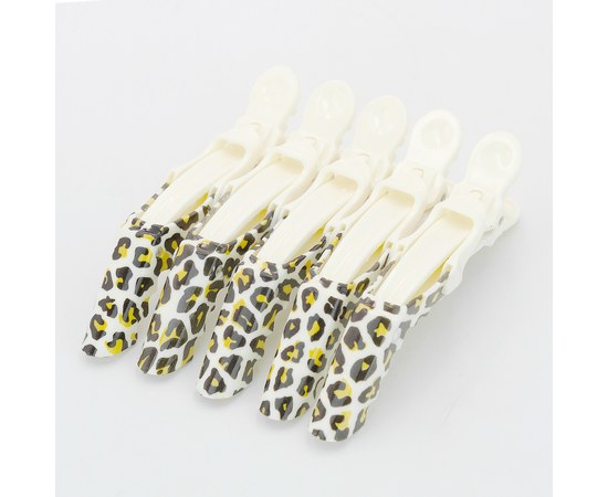 Изображение  Зажим для волос пластиковый цветной YRE 5 шт, леопард