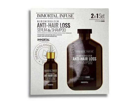Изображение  Set 2 in 1 against hair loss serum + shampoo Immortal Infuse Anti-Hair Loss Shampoo