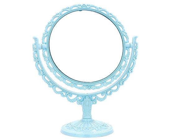 Изображение  Косметическое зеркало двустороннее круглое с завитками голубое, 12.5 см