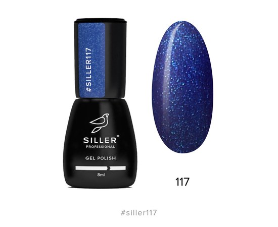 Изображение  Gel polish for nails Siller Professional Classic No. 117 (blue with microshine), 8 ml, Volume (ml, g): 8, Color No.: 117