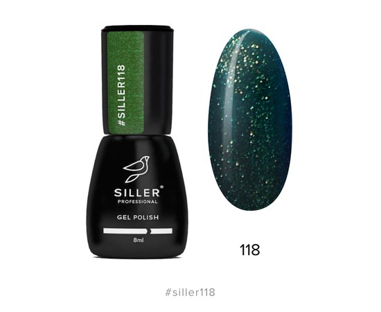 Изображение  Gel polish for nails Siller Professional Classic No. 118 (green with sparkles), 8 ml, Volume (ml, g): 8, Color No.: 118