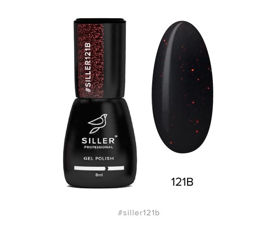 Изображение  Gel polish for nails Siller Professional Classic No. 121B (black with red sparkles), 8 ml, Volume (ml, g): 8, Color No.: 121B