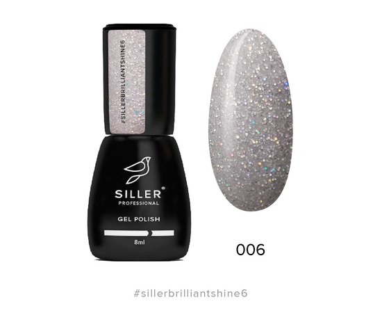 Зображення  Гель-лак для нігтів Siller Professional Brilliant Shine №06 (срібний з блискітками), 8 мл, Об'єм (мл, г): 8, Цвет №: 06