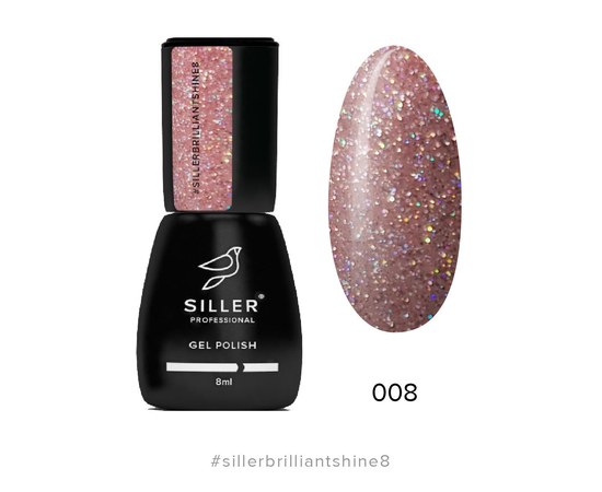 Изображение  Гель-лак для ногтей Siller Professional Brilliant Shine №08 (пыльный розовый с блестками), 8 мл, Объем (мл, г): 8, Цвет №: 08
