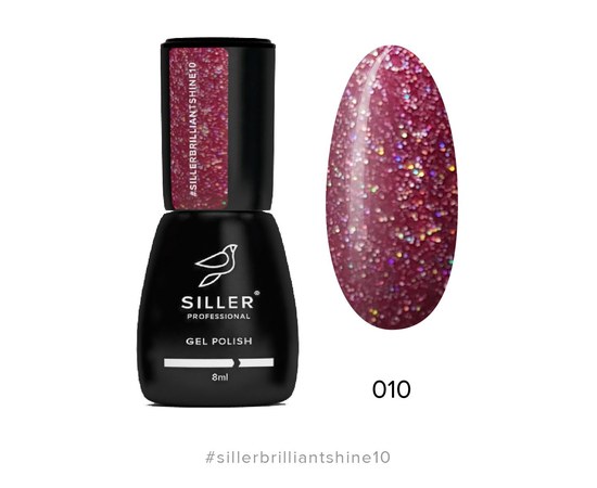 Зображення  Гель-лак для нігтів Siller Professional Brilliant Shine №10 (бордовий з блискітками), 8 мл, Об'єм (мл, г): 8, Цвет №: 10
