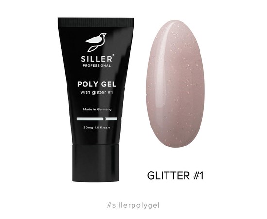 Изображение  Siller Poly Gel with glitter №1 Полигель моделирующий с глиттером (бледно-персиковый), 30 мл, Объем (мл, г): 30, Цвет №: 1